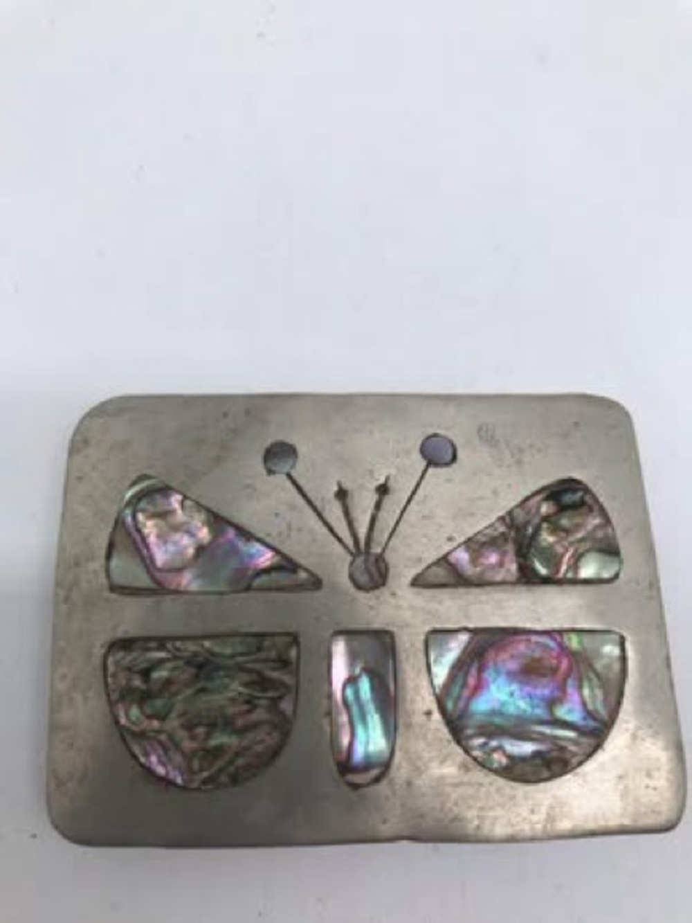 Vintage Mexico Abalone Butterfly Belt Buckle